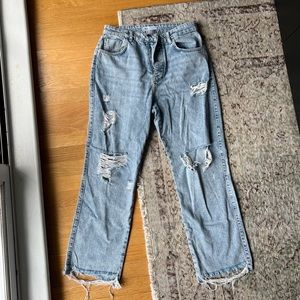 NWOT Zara Distressed Denim Light Wash Raw Hem